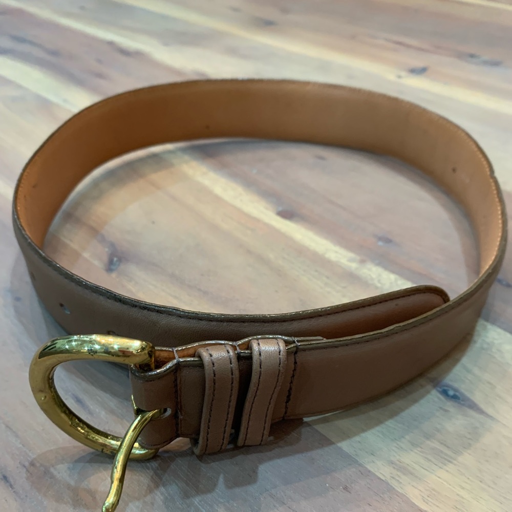 2 Vintage Coach Leather Belts # 8400 and #8500 small and medium British Tan